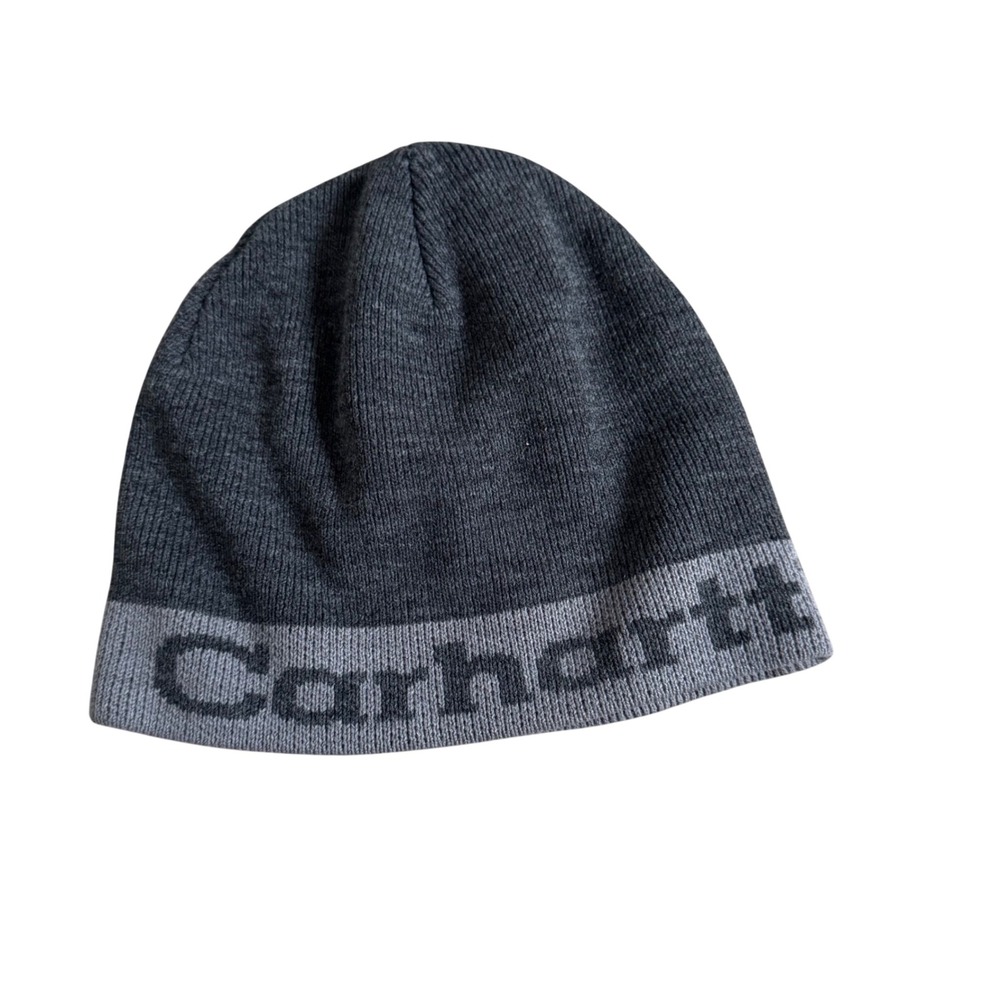 Carhartt Mens Knit Beanie Hat Charcoal Gray Logo Skull Cap Winter Workwear